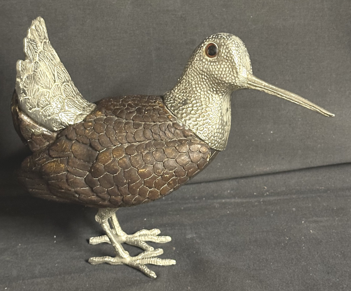 Elli MALEVOLTI XXe Bécasse en métal chromé, résine et verre Chasse-photo-2