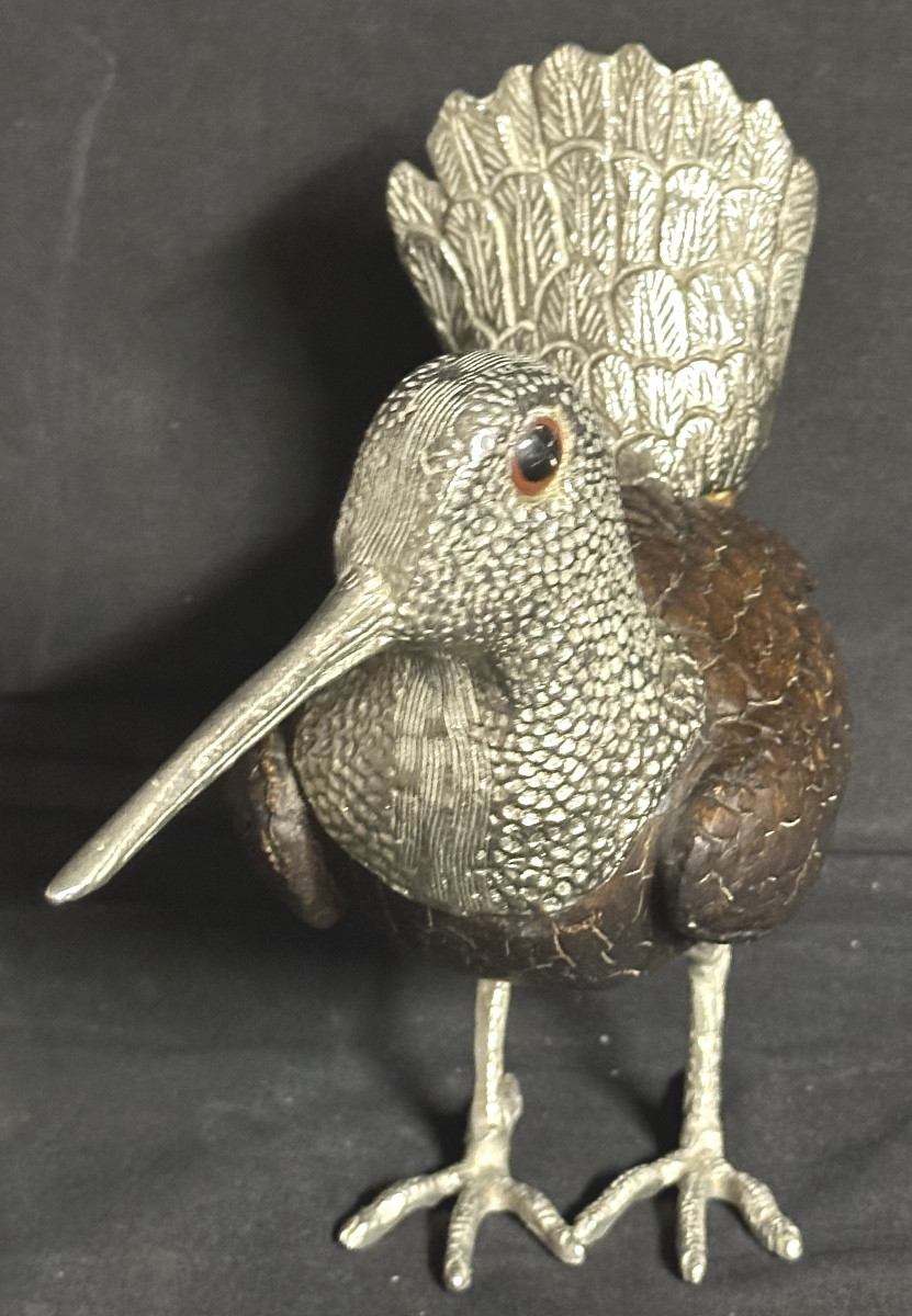 Elli MALEVOLTI XXe Bécasse en métal chromé, résine et verre Chasse-photo-3
