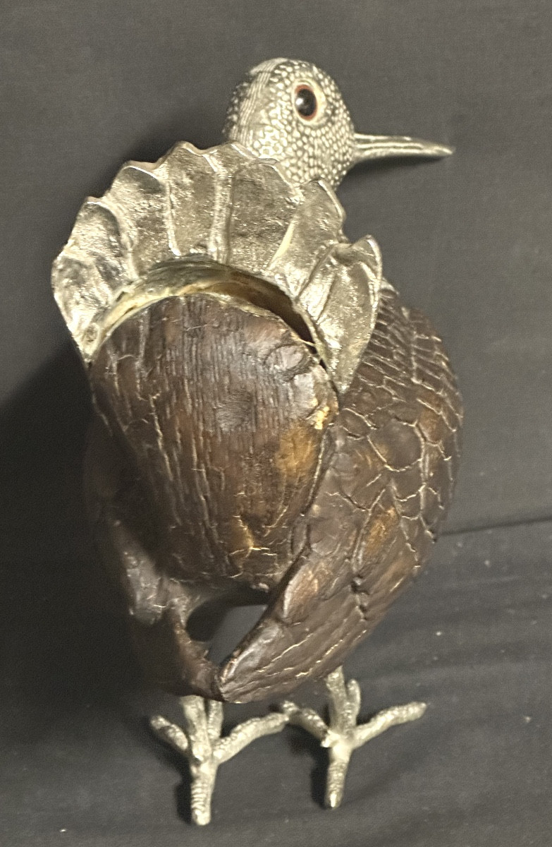 Elli MALEVOLTI XXe Bécasse en métal chromé, résine et verre Chasse-photo-2