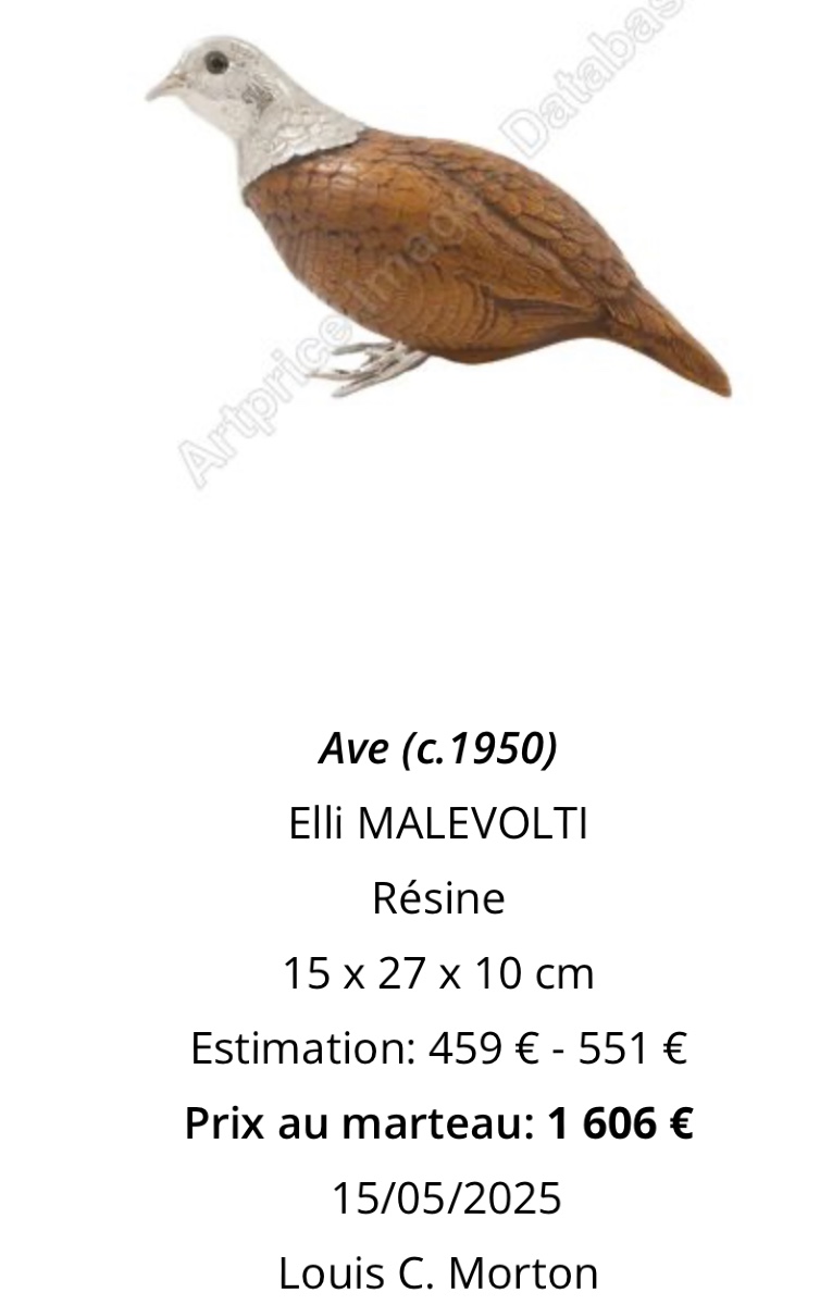 Elli MALEVOLTI XXe Bécasse en métal chromé, résine et verre Chasse-photo-4