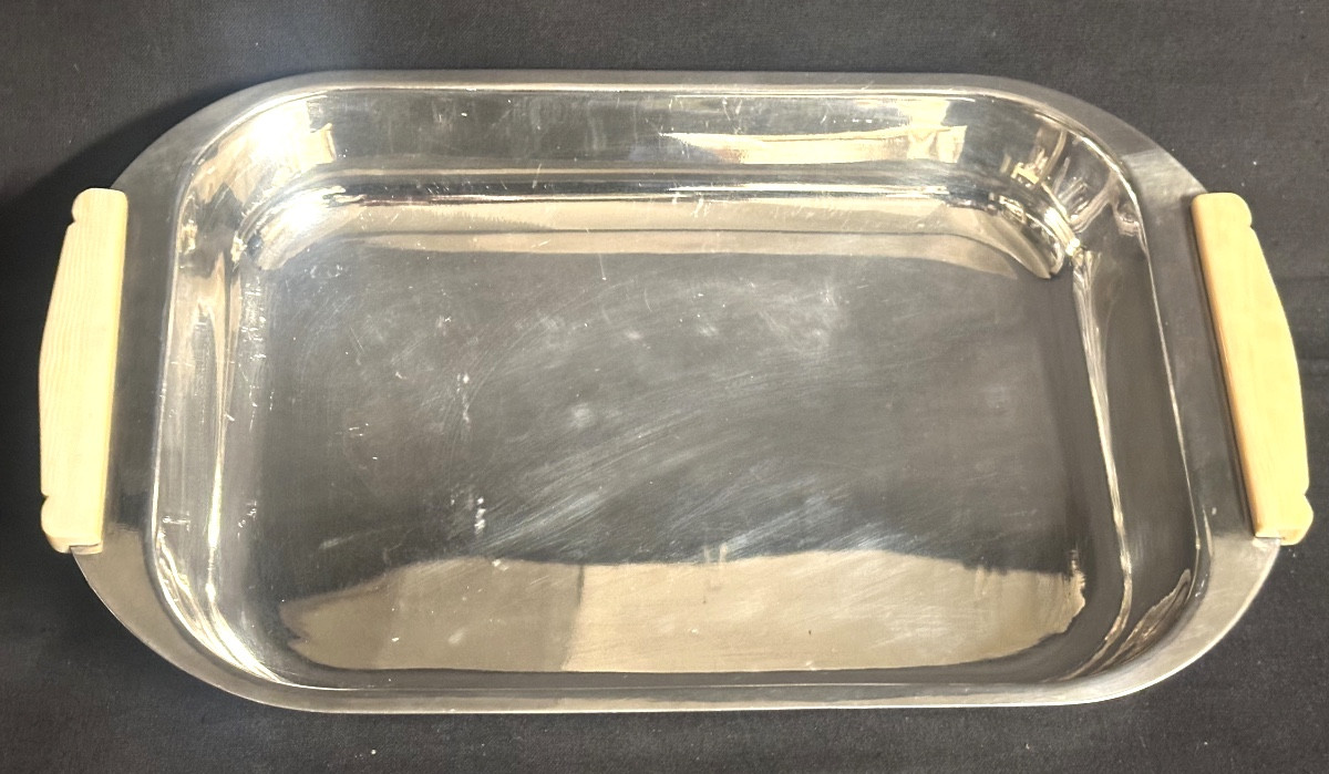 Christofle Rare Art Deco Silver-plated And Ivory Basket Tray From 1940 In Very Good Condition -photo-4