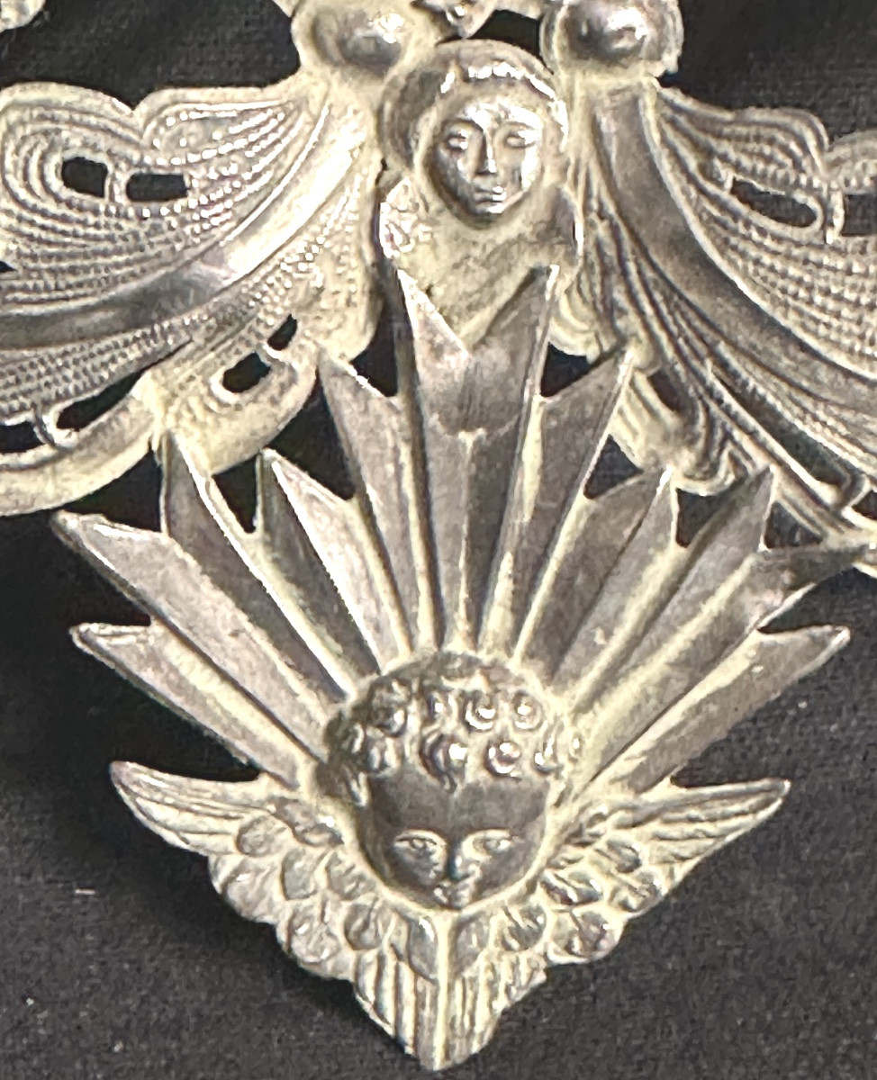 Grand EX VOTO cœur anges 24,6cm en argent non poinçonné amour Saint-Valentin-photo-2