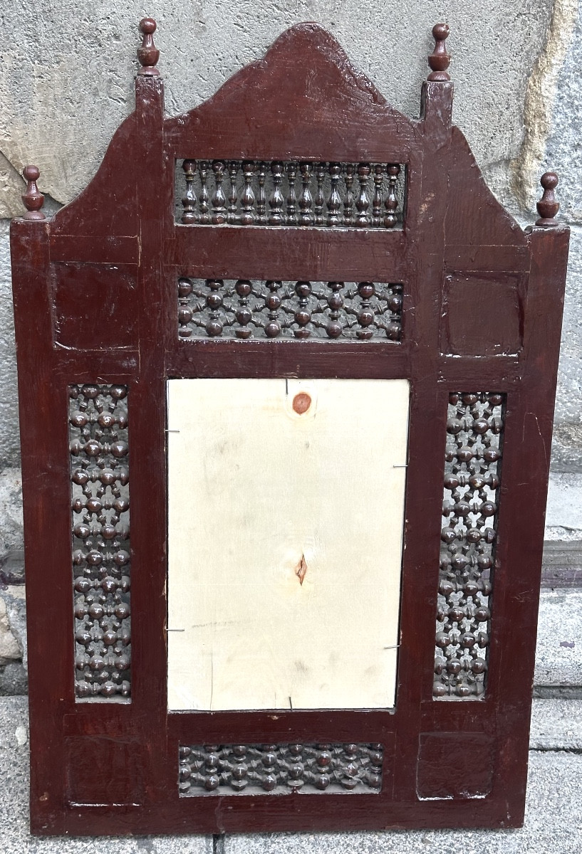 Large 69cm Mirror In Wood With Mother-of-pearl Inlays In Good Condition Syria -photo-4