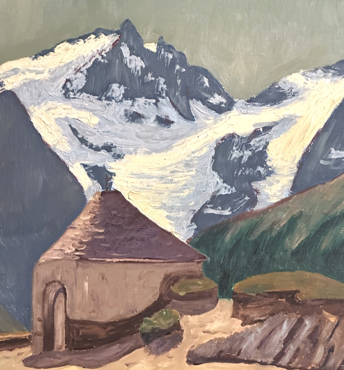 Lucien Quenard 1902- 1995 Oil La Grave Meije And The Oratory Of Chazelet Glacier Oisans Alpes 