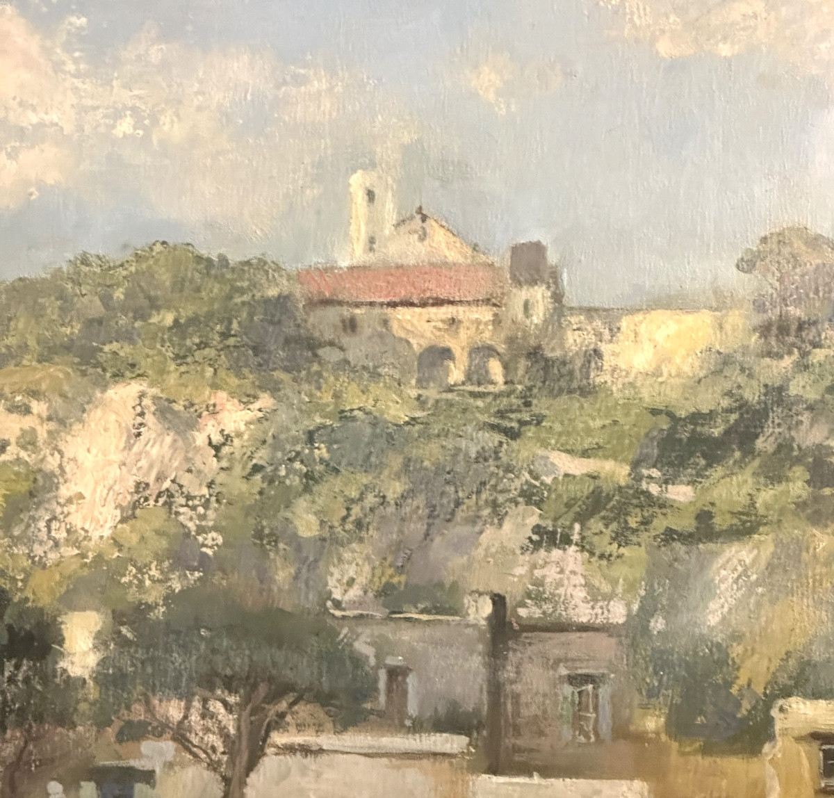 Huile Italie fin 19e signée E. CASOLI ? Paysage, avec village, surplombé par monastère Naples-photo-4