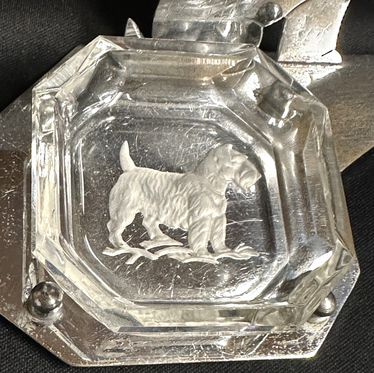 Fox terrier vide poche ravier Art Deco en métal chromé et verre gravé chien 1930-photo-4