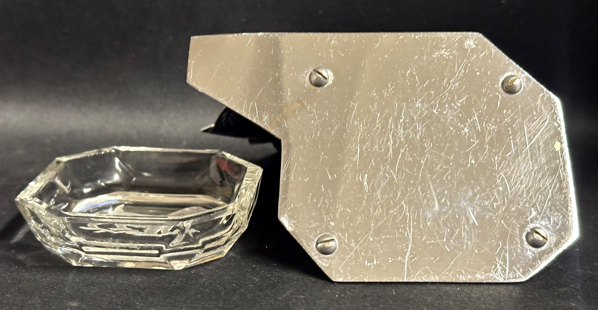 Fox terrier vide poche ravier Art Deco en métal chromé et verre gravé chien 1930-photo-3