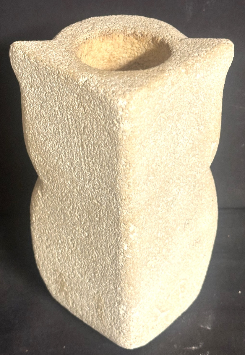 Albert TORMOS XXe Vase HIBOU signé en pierre calcaire du Lubéron-photo-2