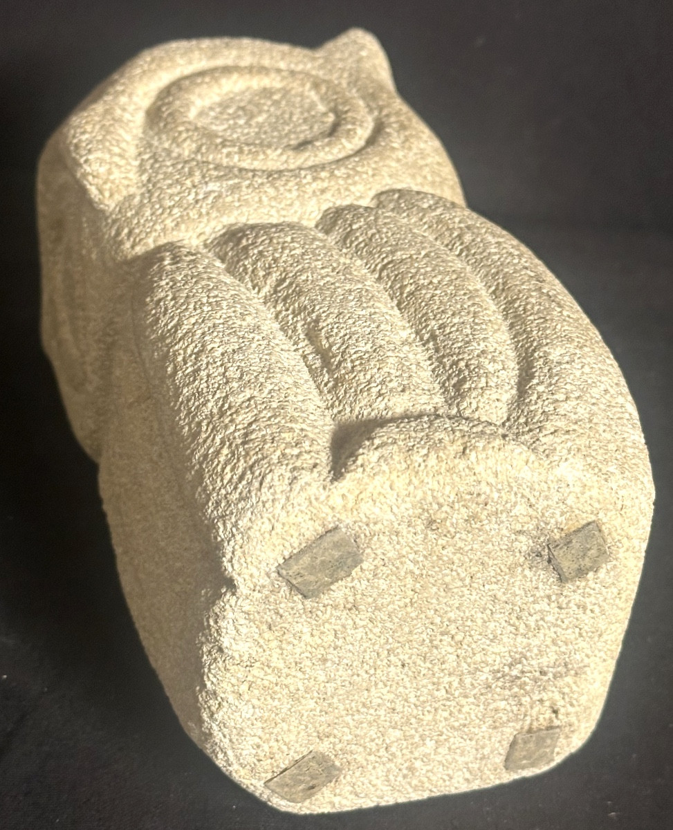 Albert TORMOS XXe Vase HIBOU signé en pierre calcaire du Lubéron-photo-4