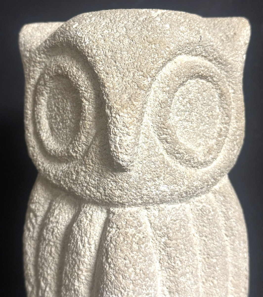 Albert TORMOS XXe Vase HIBOU signé en pierre calcaire du Lubéron-photo-1