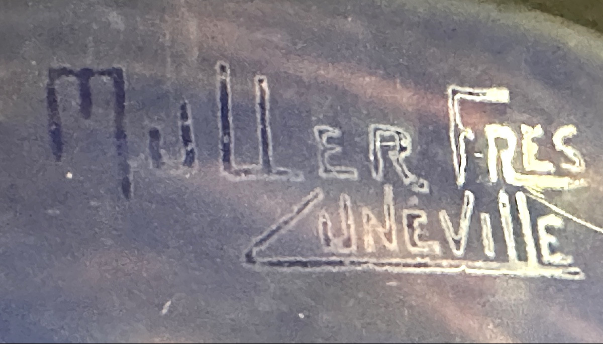 MULLER Frères Grande lampe obus 53 cm signée Pieds en fer forgé -photo-3