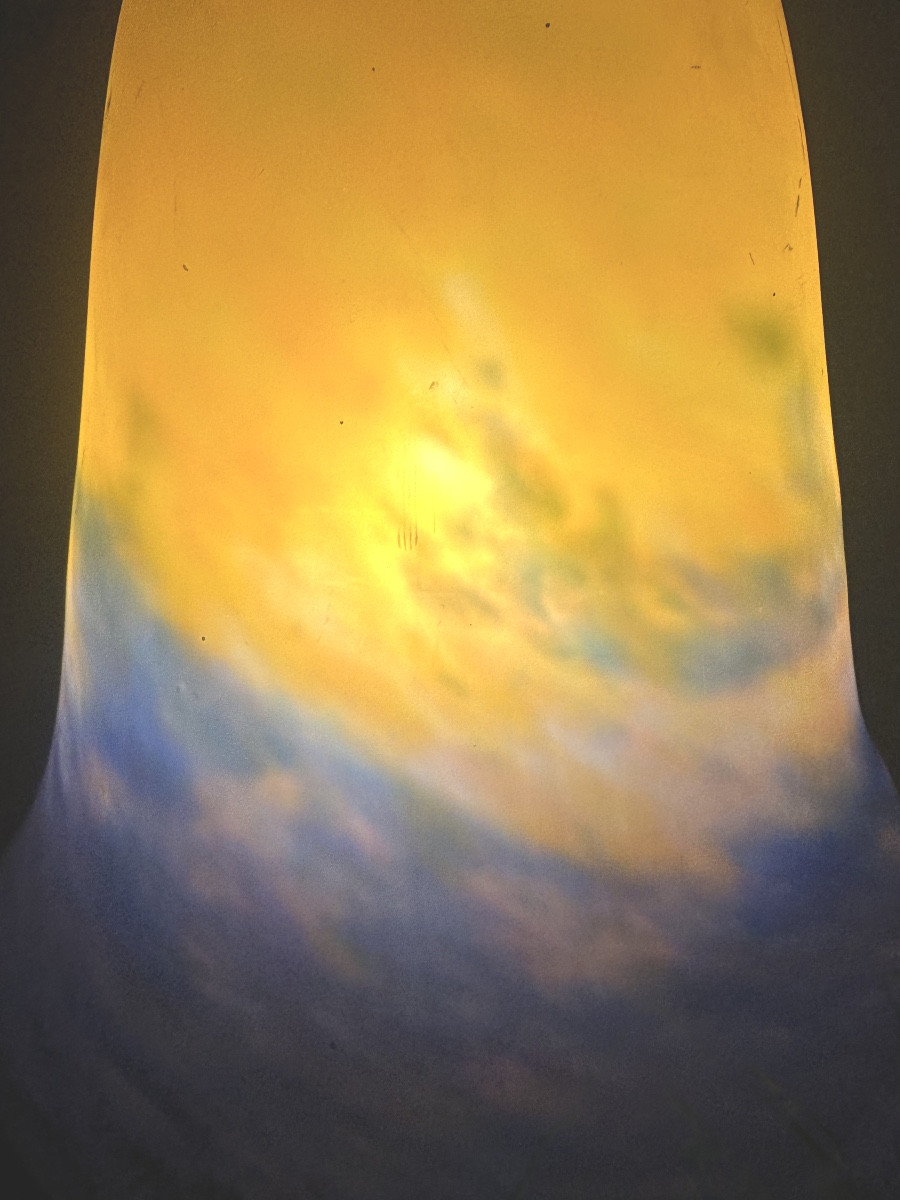 MULLER Frères Grande lampe obus 53 cm signée Pieds en fer forgé -photo-1