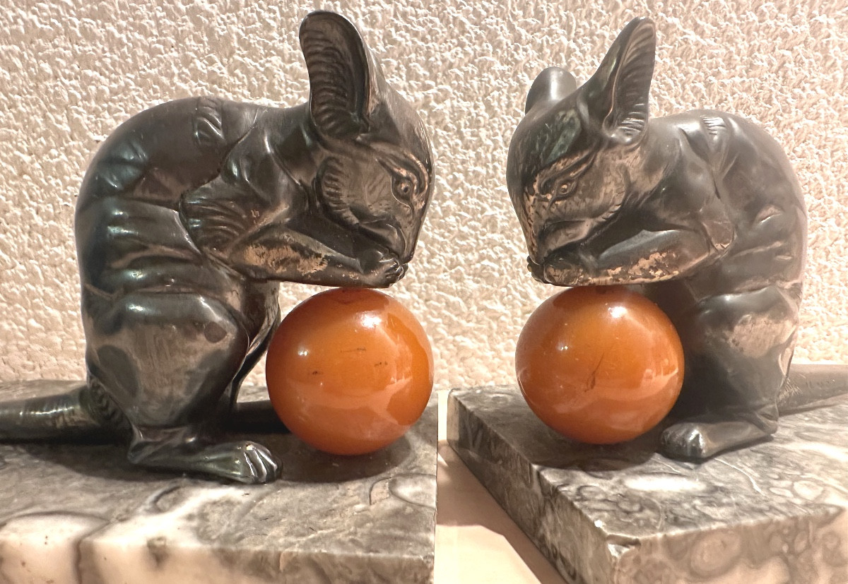 Hyppolyte MOREAU Paire de serre livres Souris Art Deco signés-photo-2