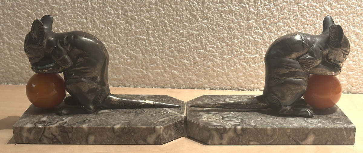 Hyppolyte MOREAU Paire de serre livres Souris Art Deco signés-photo-3