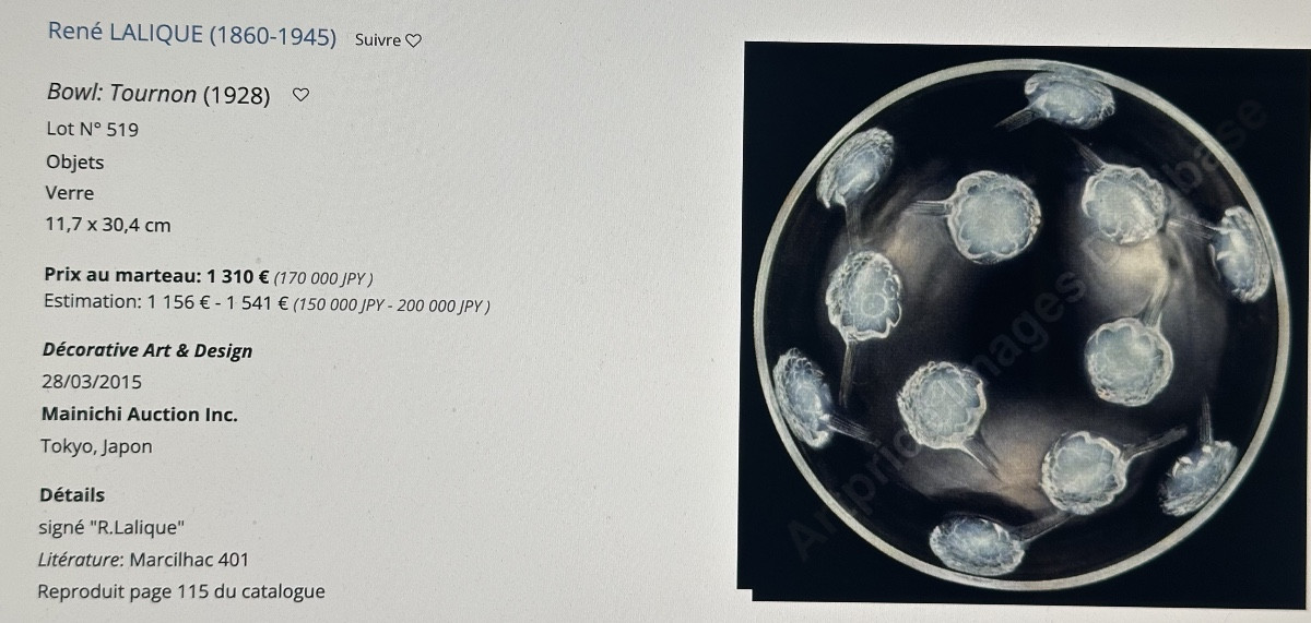 René Lalique 1860-1945 Tournon Model Rare Opalescent Salad Bowl Tournon 1928 Ref 401 Marcilhac-photo-4