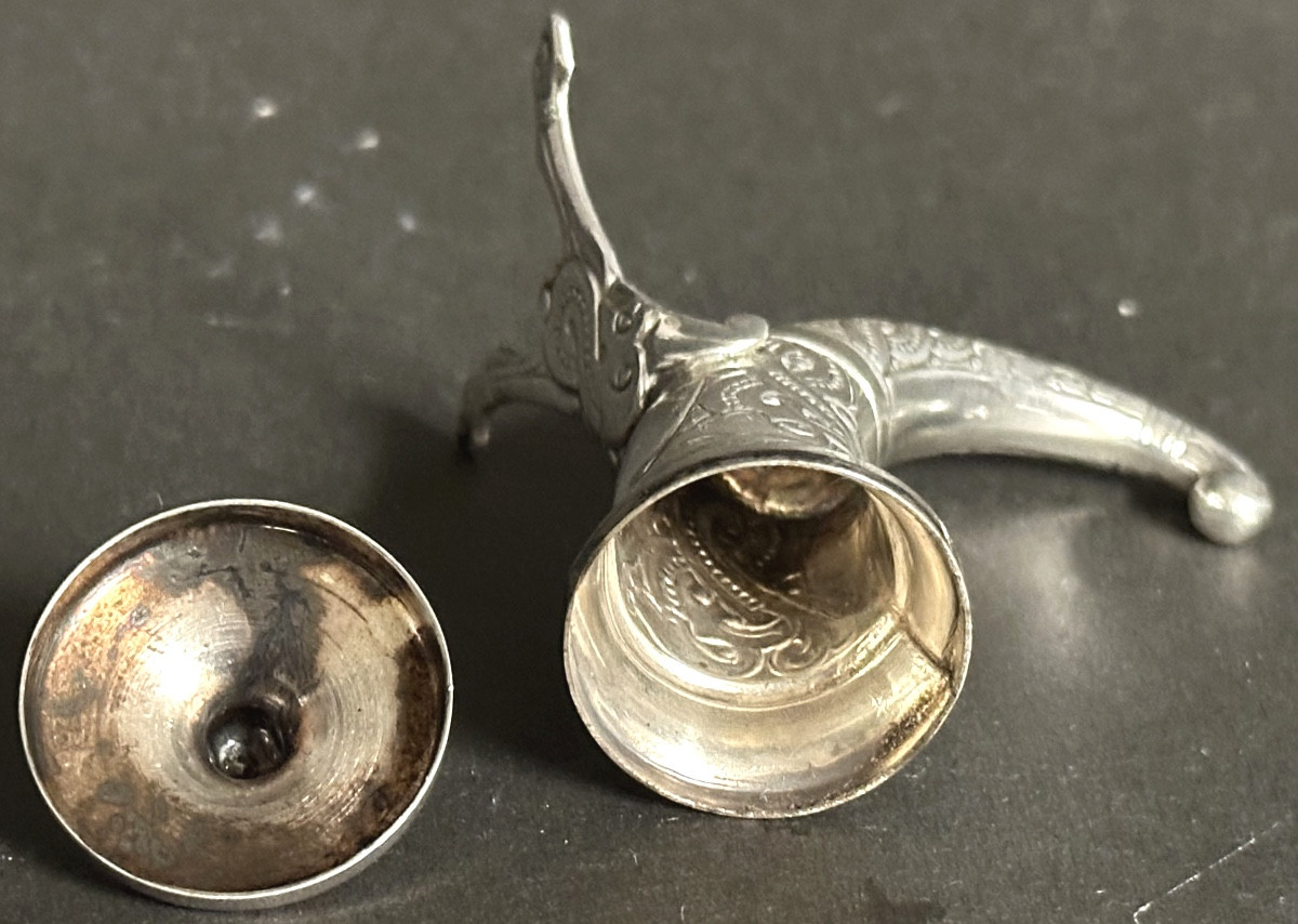 Élégante salière argent massif Norvège  Drakkar corne sur pied -photo-4