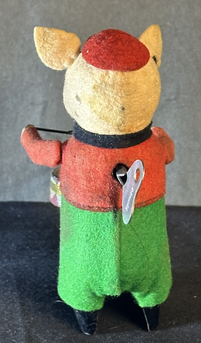 SCHUCO Rare Cochon mécanique au tambour avec sa clé d’origine Signé en très bon état d’usag-photo-3