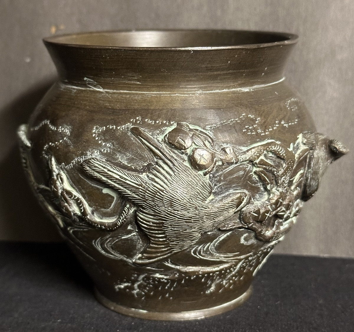 Japan 19th Century Bronze Vase Decorated With Birds And Plants, Circa 1890. Asian Art-photo-2