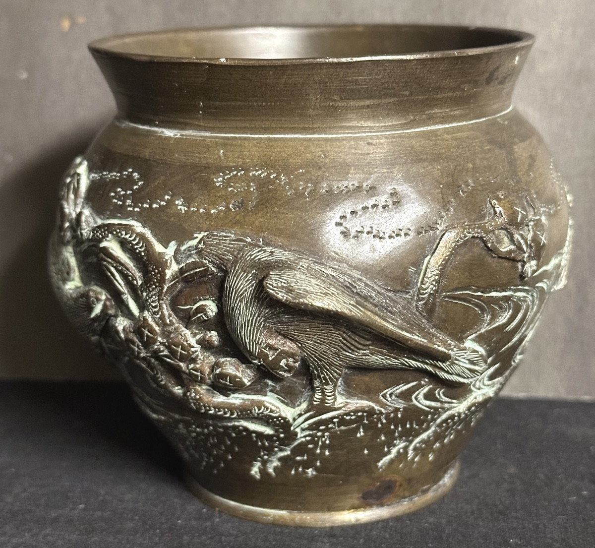 Japan 19th Century Bronze Vase Decorated With Birds And Plants, Circa 1890. Asian Art-photo-3