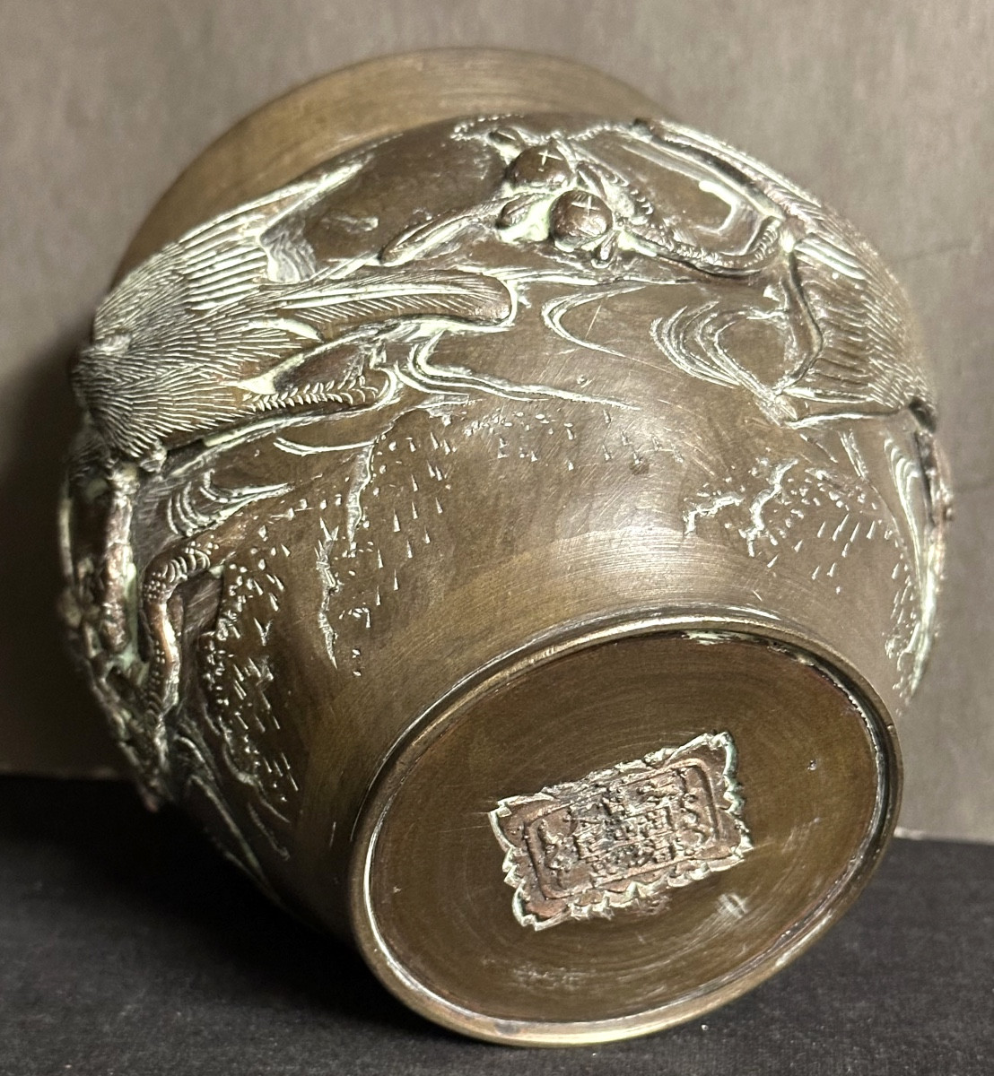 Japan 19th Century Bronze Vase Decorated With Birds And Plants, Circa 1890. Asian Art-photo-1
