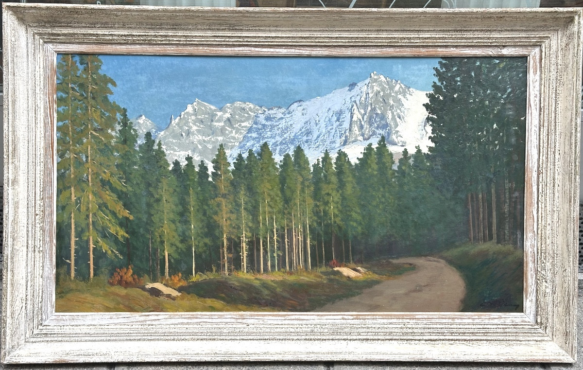 Deljean XXth Large Oil Aiguille Du Midi Mont Blanc Alps Mountain-photo-2