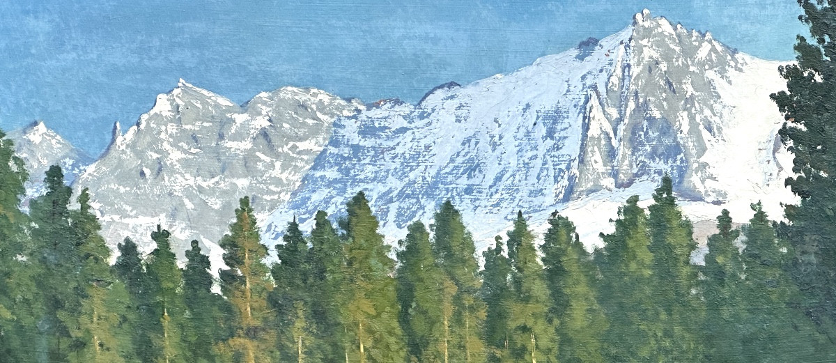 Deljean XXth Large Oil Aiguille Du Midi Mont Blanc Alps Mountain