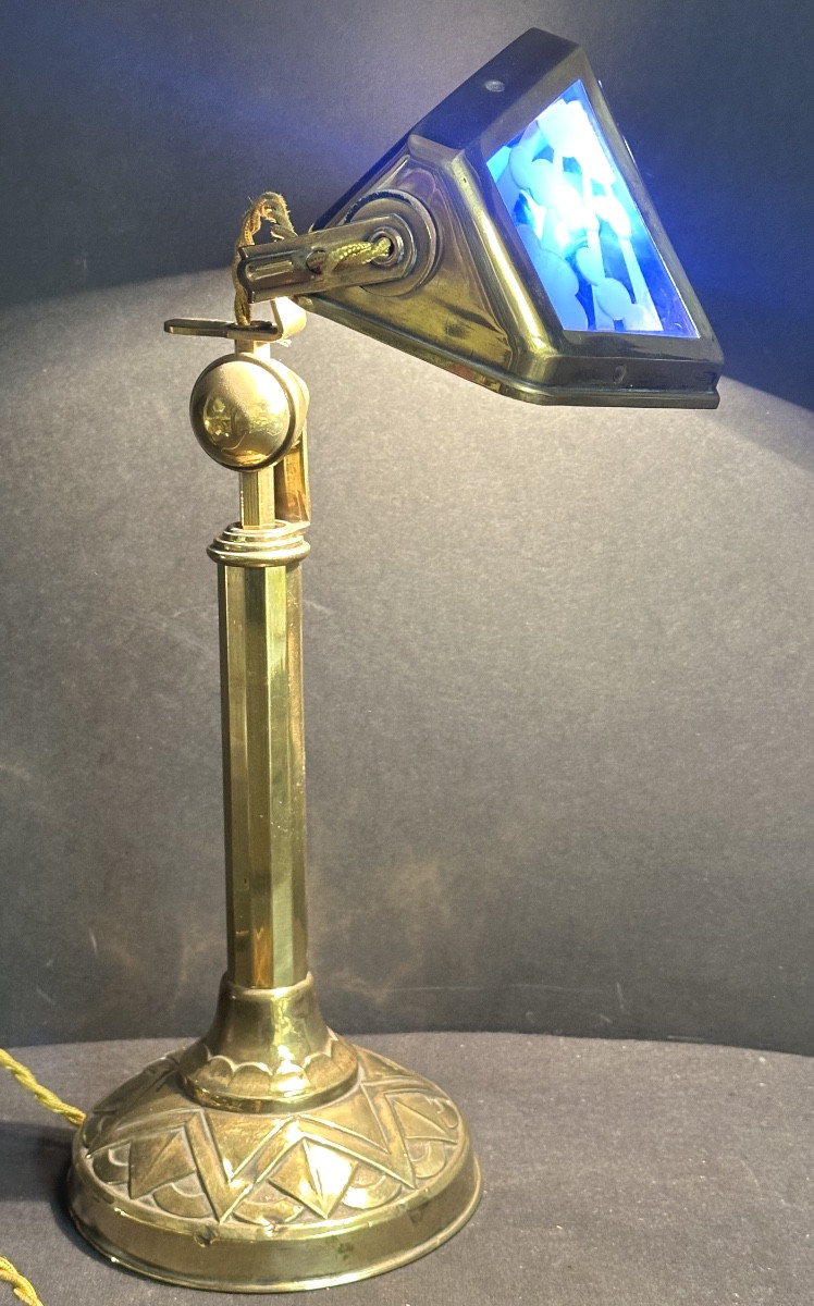 Rare Art Deco Gold Pirouett Lamp With Cloud-shaped Glass Shades And A 1930s Living Room Base In Very Good Condition-photo-3