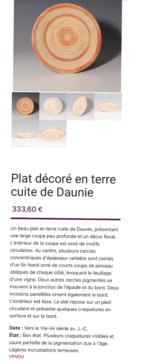 Archéologie Plat Daunien en terre cuite VIe-Ve avant JC Daunie Italie archeo-photo-2