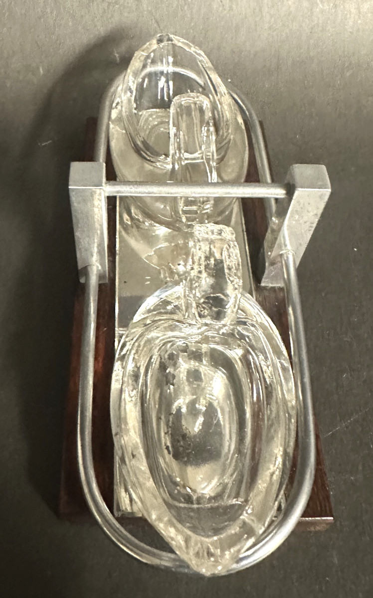 Serviteur Art Deco Ensemble salière poivrière cristal Cygne avec support palissandre et chrome-photo-2