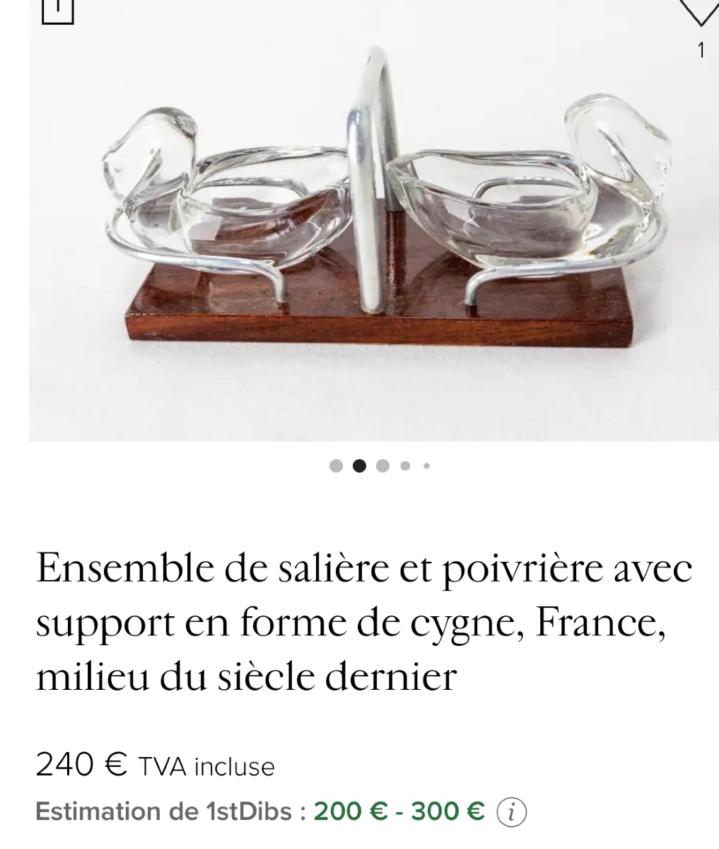 Serviteur Art Deco Ensemble salière poivrière cristal Cygne avec support palissandre et chrome-photo-3