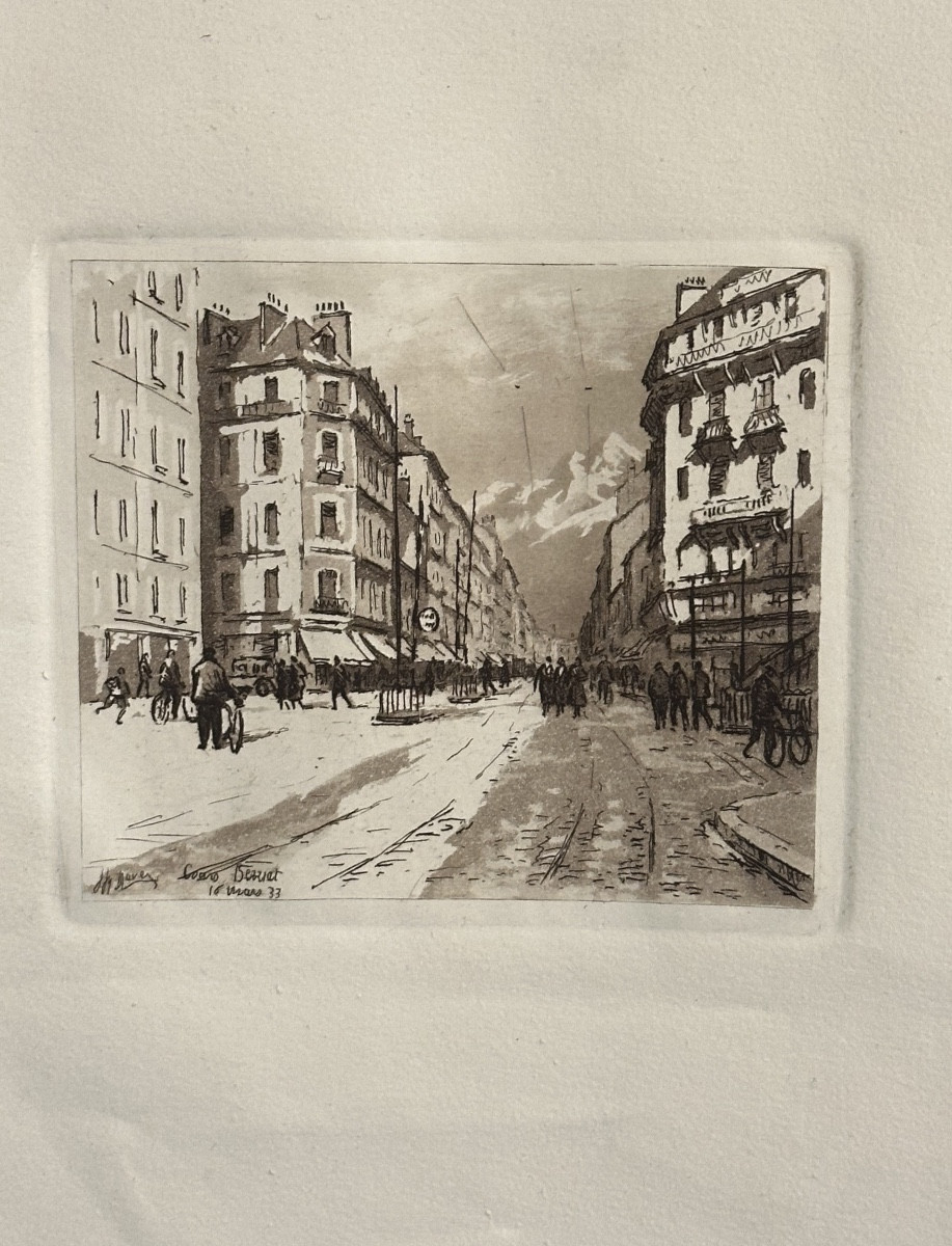 Joanny DREVET 1889-1969 Cours Berriat 1933 Grenoble Eau forte Alpes Dauphiné-photo-3