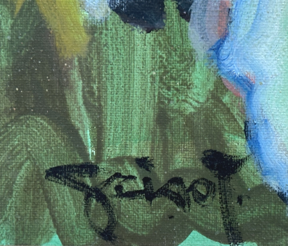 Pierre GRISOT Grande huile Élégantes au jardin Encadré 84x74cm -photo-3