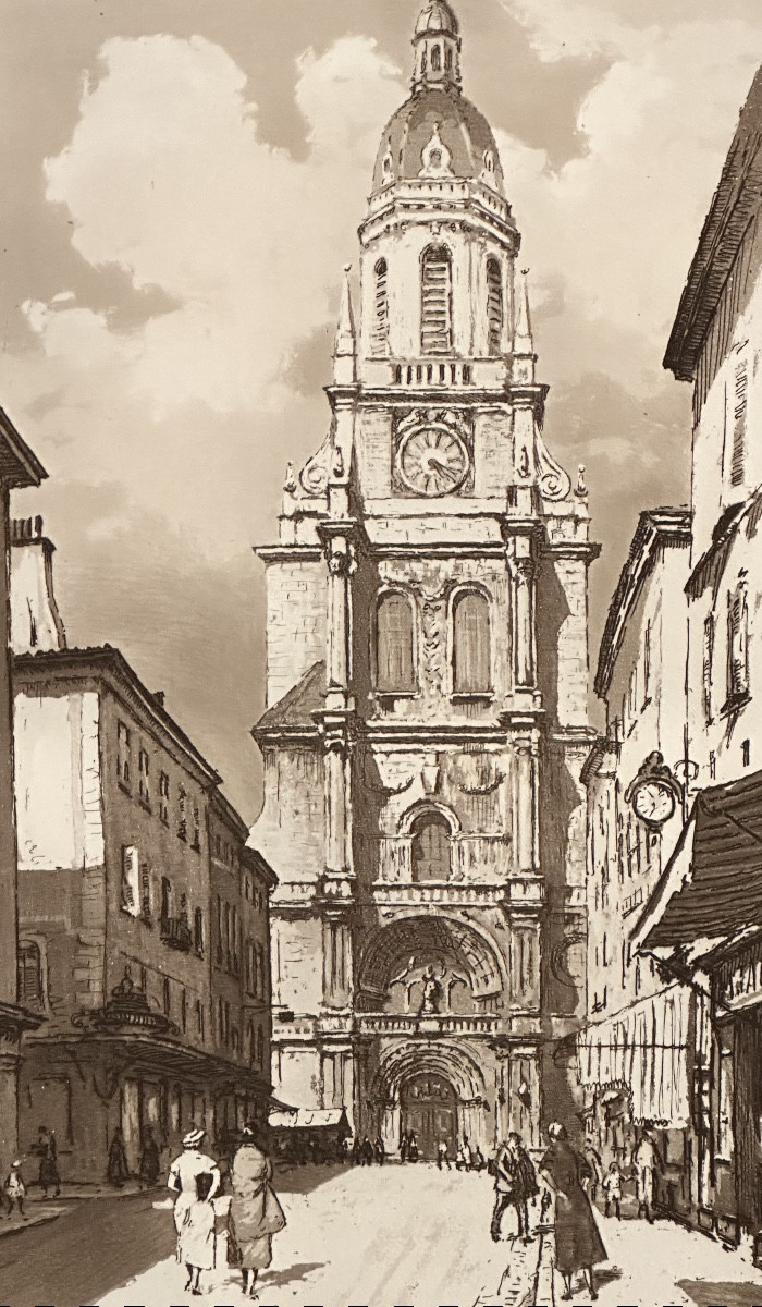 Joanny DREVET 1889-1969 Grande eau forte Cathédrale Notre Dame à Bourg-en-Bresse 01 Ain-photo-1