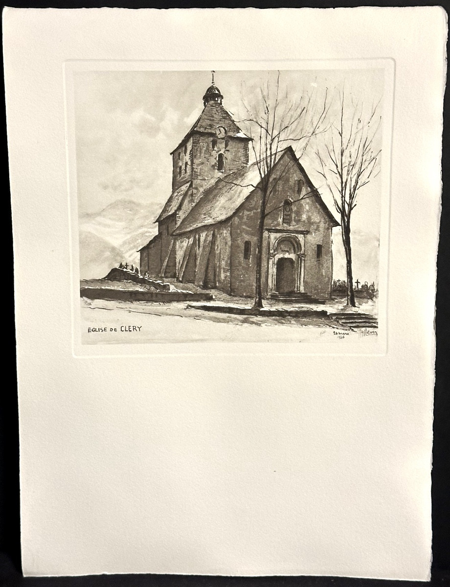 Joanny Drevet 1889-1969 Etching Church Of Clery 1936 Savoie 73 Alps -photo-2