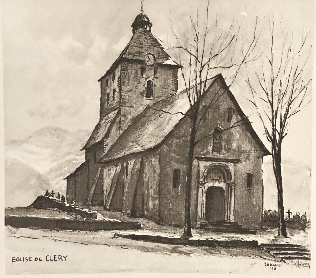 Joanny Drevet 1889-1969 Etching Church Of Clery 1936 Savoie 73 Alps 