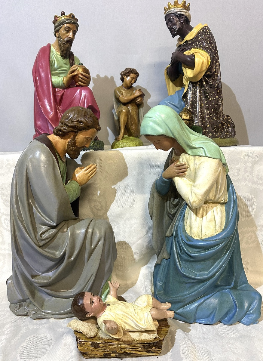 TRÈS GRANDE CRÈCHE D’ÉGLISE de Noël fin XIXe en très bon état-photo-2