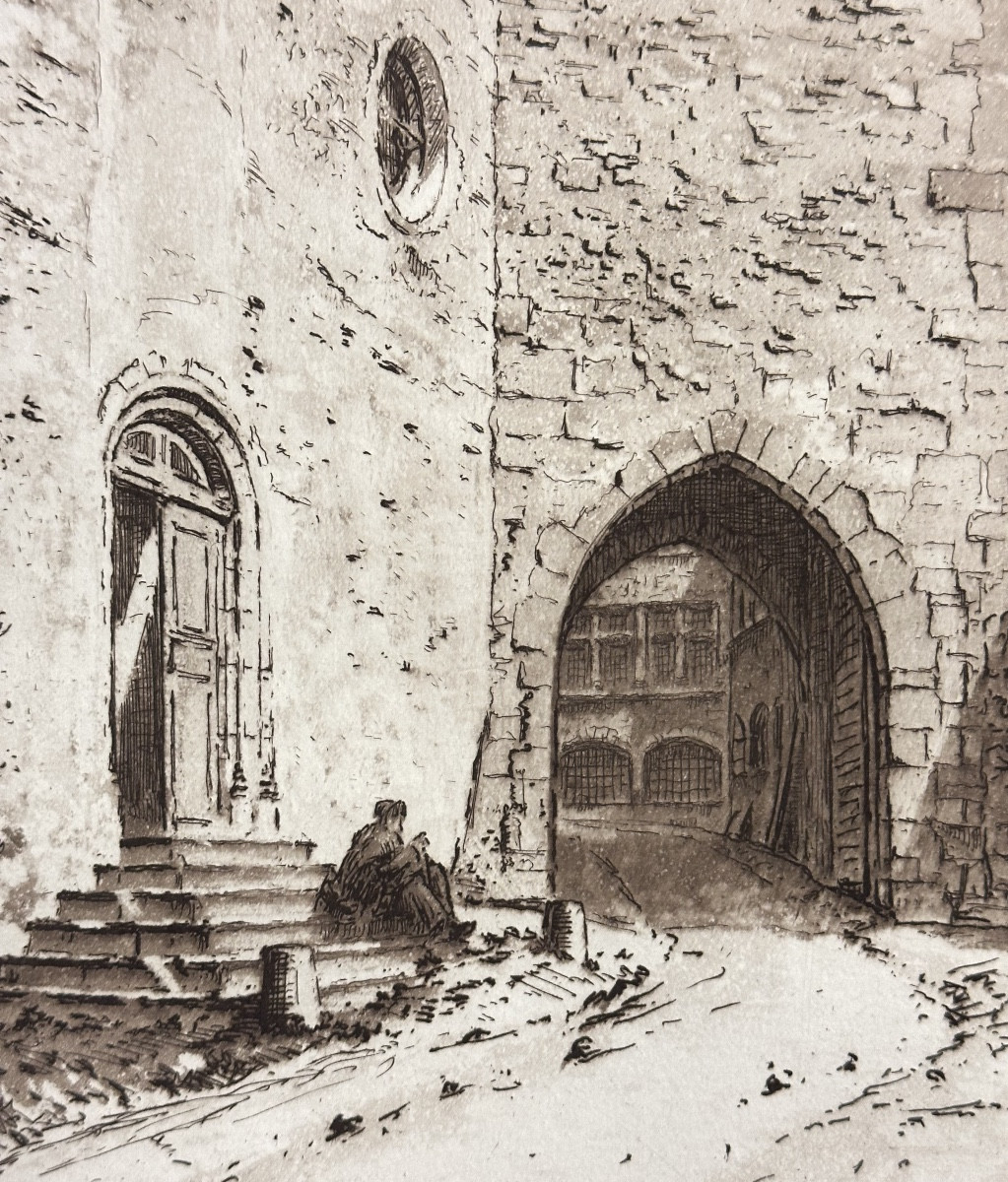 Joanny Drevet 1889-1969 Large Etching Entrance To Pérouges Ain Rhône-alpes Lyon-photo-3