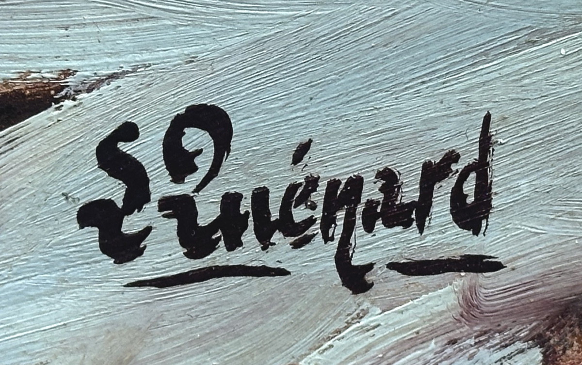 Lucien Quenard 1902-1995 Large Oil Painting Aiguille Du Midi Mont Blanc Alps Mountain. -photo-4