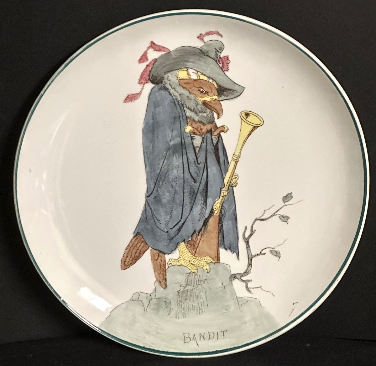 CREIL et MONTEREAU XIXe 5 assiettes caricature Hippolyte BOULENGER sorcière docteur bandit ….-photo-2