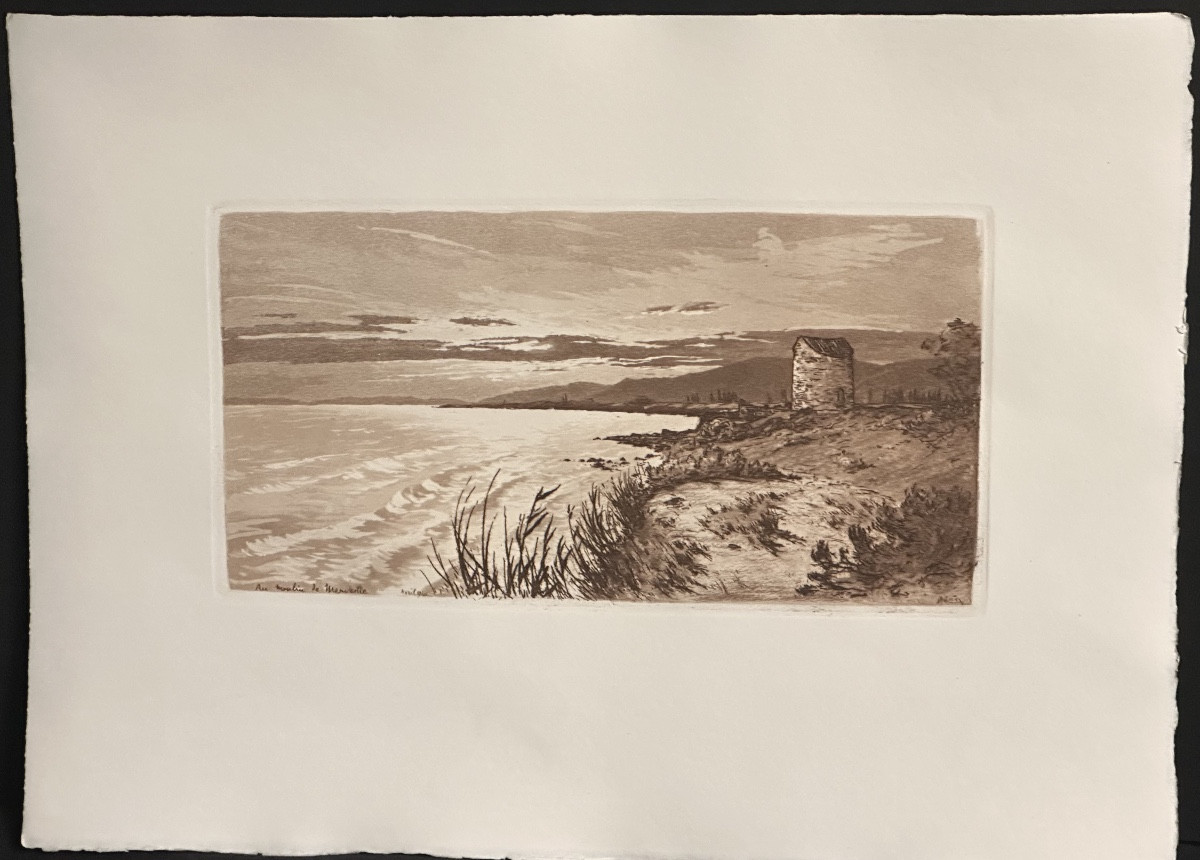 Joanny DREVET 1889-1969 Grande eau forte AU MOULIN DE MERVEILLE 1941 étang de Berre 13 Lançon -photo-2