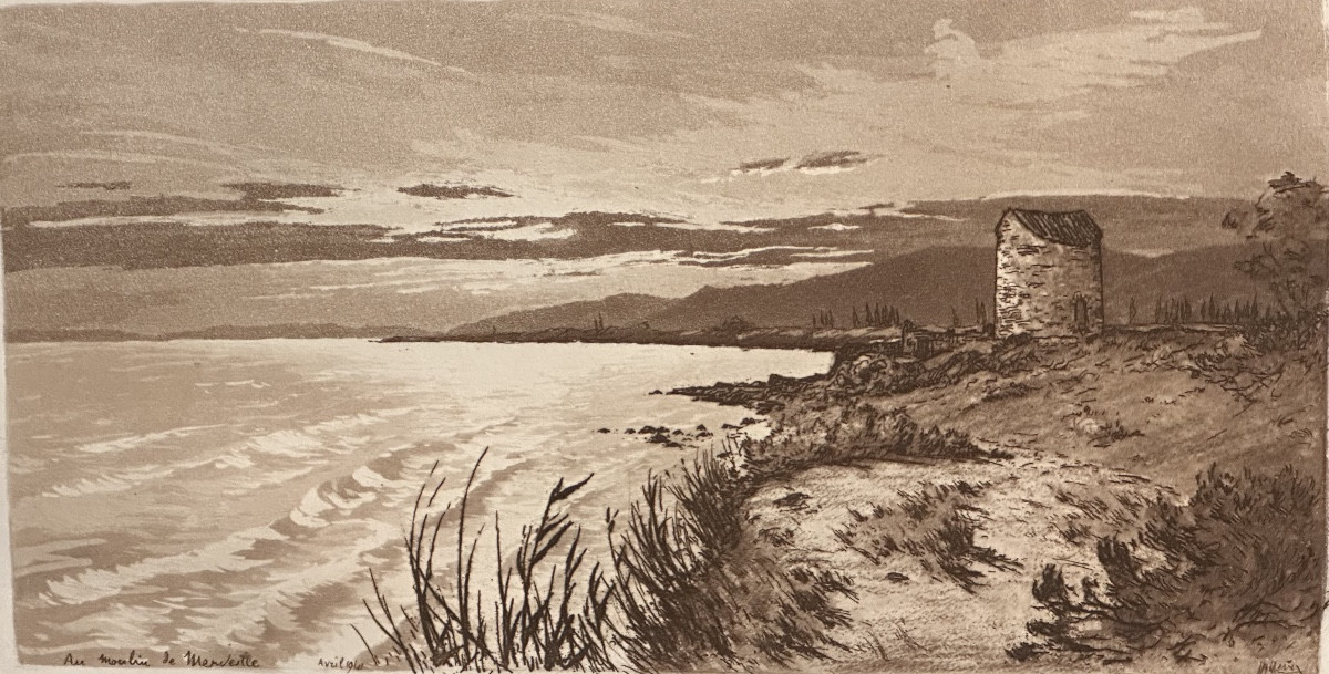 Joanny DREVET 1889-1969 Grande eau forte AU MOULIN DE MERVEILLE 1941 étang de Berre 13 Lançon -photo-3