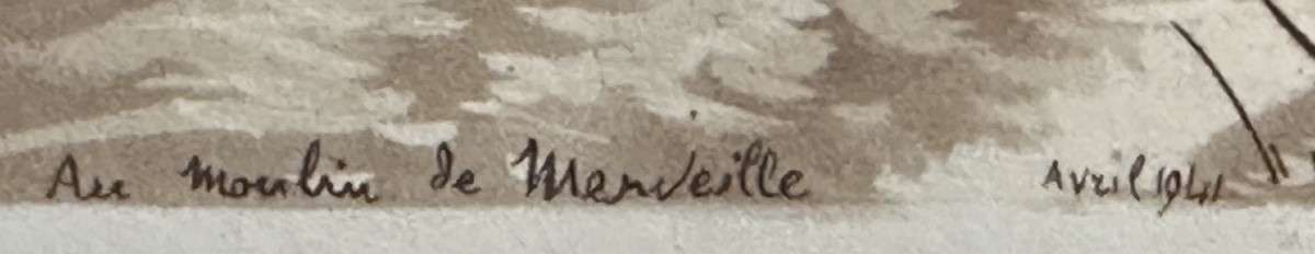 Joanny DREVET 1889-1969 Grande eau forte AU MOULIN DE MERVEILLE 1941 étang de Berre 13 Lançon -photo-2