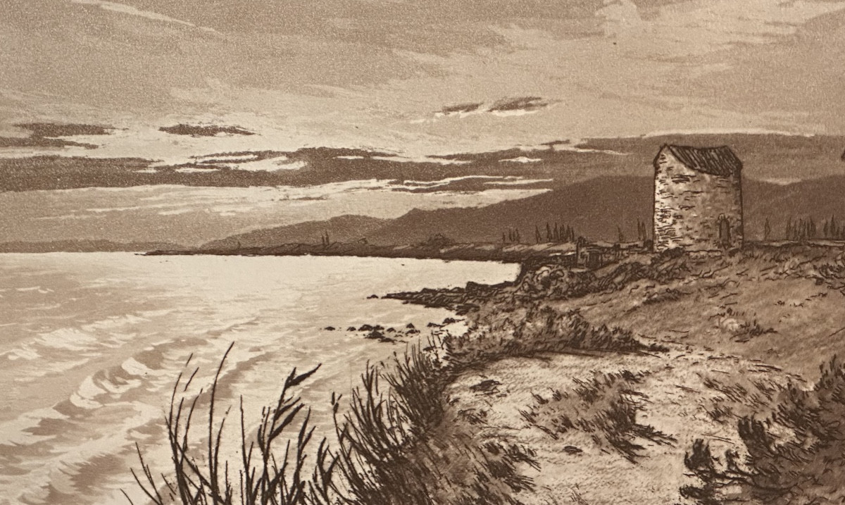 Joanny DREVET 1889-1969 Grande eau forte AU MOULIN DE MERVEILLE 1941 étang de Berre 13 Lançon 