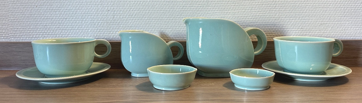 Robj Rare Art Deco Tea And Coffee Service, Circa 1930, In Fine Glazed Earthenware, Luxembourg. In Very Good Condition.-photo-2