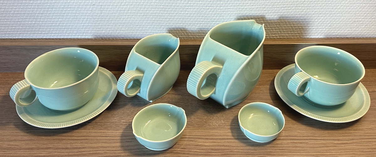 Robj Rare Art Deco Tea And Coffee Service, Circa 1930, In Fine Glazed Earthenware, Luxembourg. In Very Good Condition.-photo-4