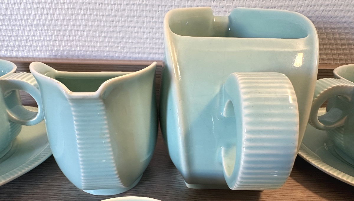 Robj Rare Art Deco Tea And Coffee Service, Circa 1930, In Fine Glazed Earthenware, Luxembourg. In Very Good Condition.-photo-4