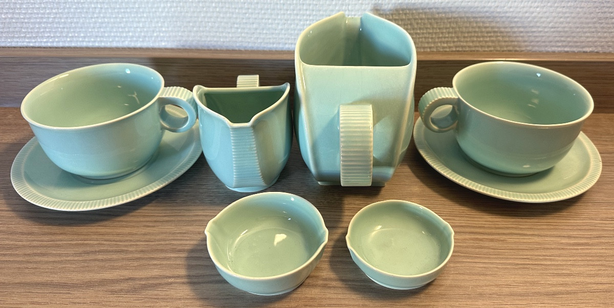 Robj Rare Art Deco Tea And Coffee Service, Circa 1930, In Fine Glazed Earthenware, Luxembourg. In Very Good Condition.-photo-5