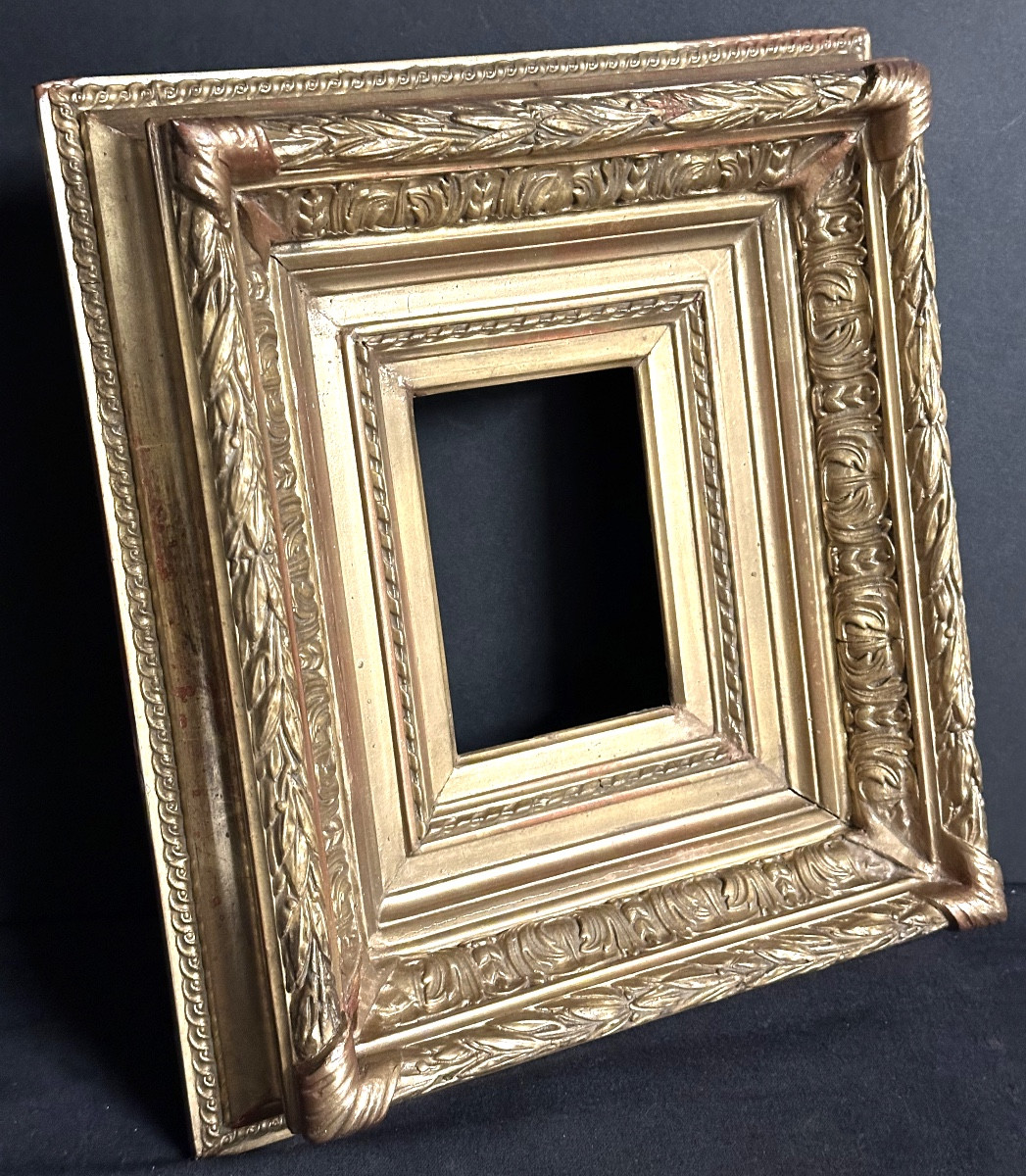 Ancien cadre XIXe pour 9,5 x 10,7 cm en bois et stuc doré Barbizon Très bon état -photo-4