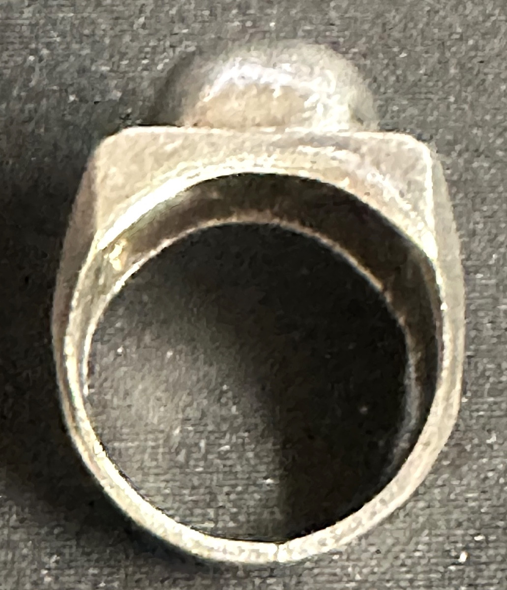 Antique Vanity Ring 1940 Memento Mori Silvered Bronze Skull Death's Head 61/62-photo-3