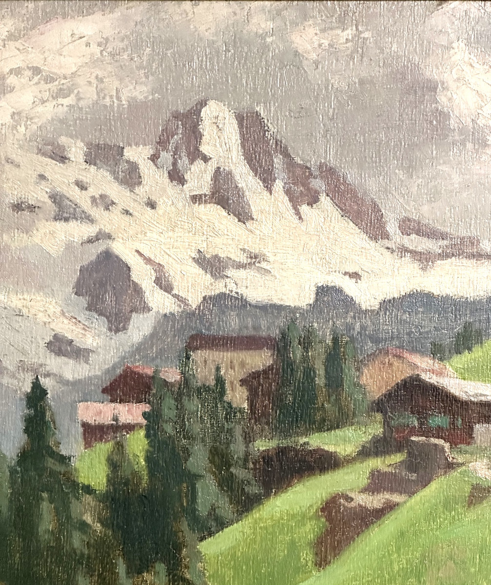 émile Wegelin 1875-1962 Oil Painting Of A Snow-covered Mountain In The Alps -photo-2